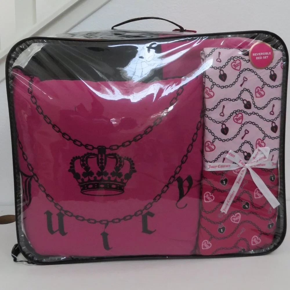 Juicy couture Pink & Black Reversible queen 8-piece comforter Bedding sets
